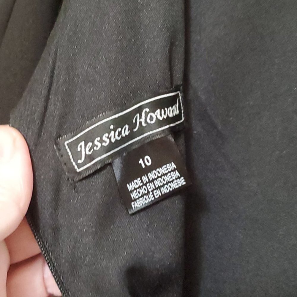 Women Jessica Howard 10 Cocktail Dress Black w/Striped Skirt Belt Beautiful NWT - Picture 4 of 10